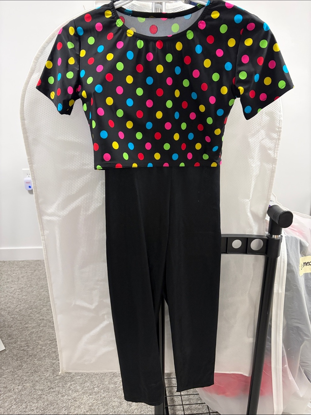 Girls Black Polka Dot Crop Top & Leggings Set - Multicolor Dots